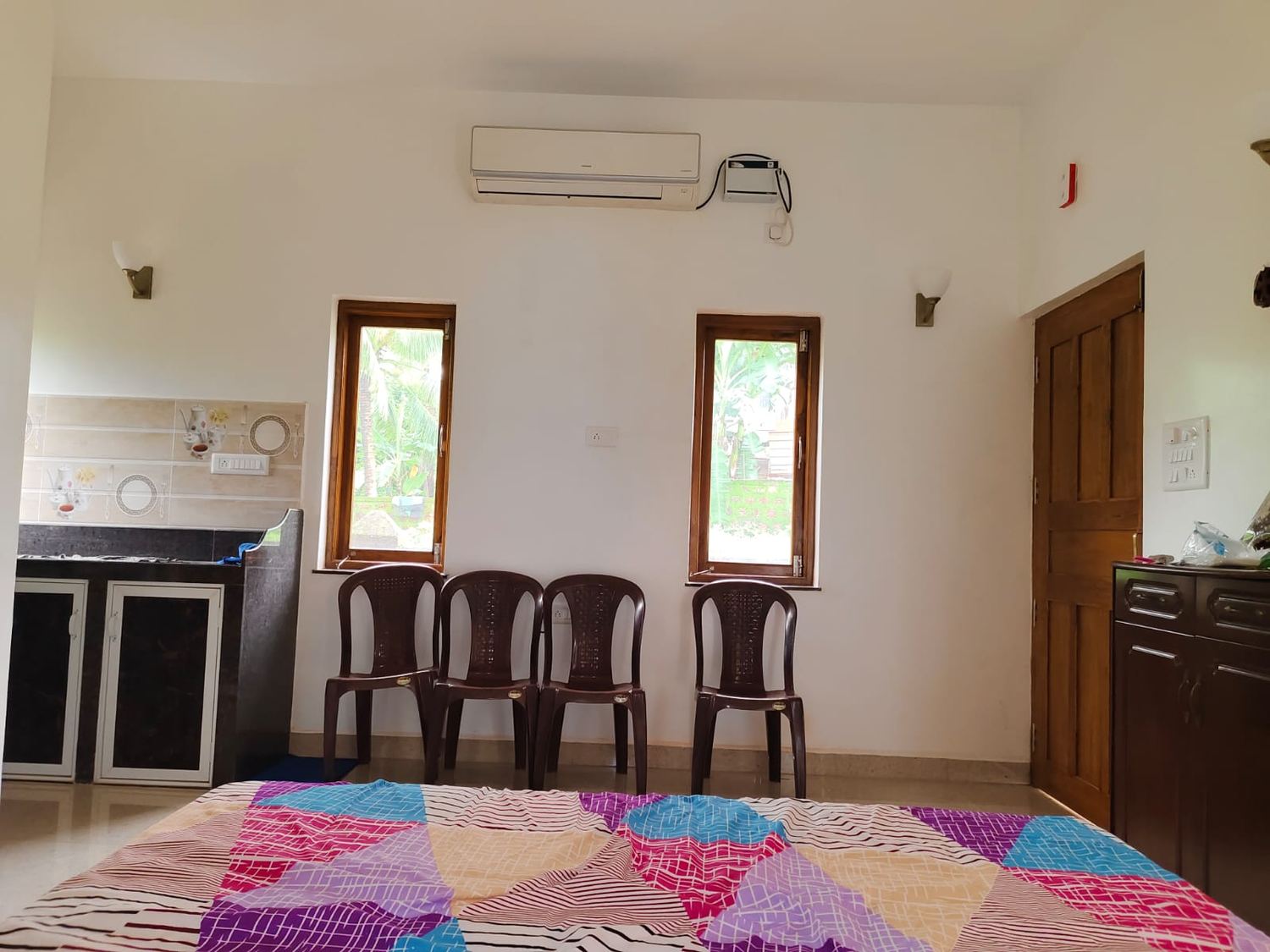 Cozy guesthouse room with seating